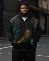 Men's Plus Size Casual Feather Graphic Abstract Art Zip Hoodie